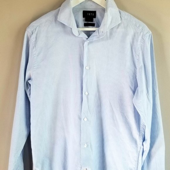 1670 Brand White/Blue Men's Checkered Dress Shirt - Picture 3 of 3